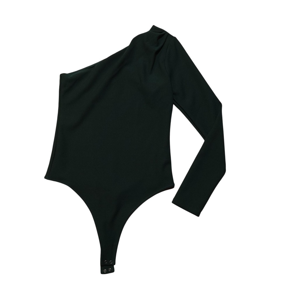 Abercrombie & Fitch Bodysuit Womens Medium Green One Shoulder Long Sleeve Snap
